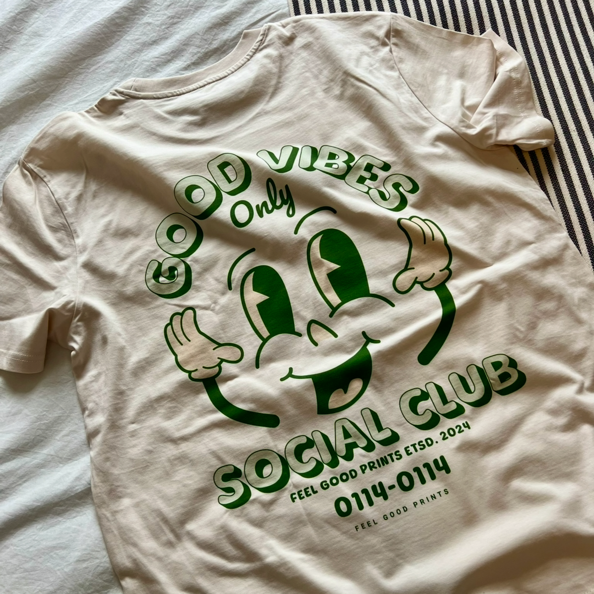 Good Vibes Unisex T-shirt | Green | Retro Graphic | 100% Organic Cotton