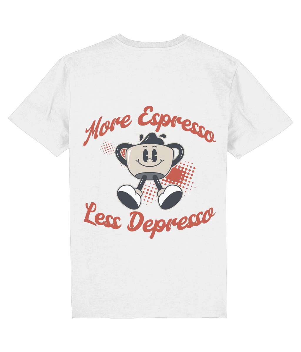 Coffee T Shirt More Espresso Less Depresso | Unisex T-shirt | Retro Graphic | 100% Organic Cotton