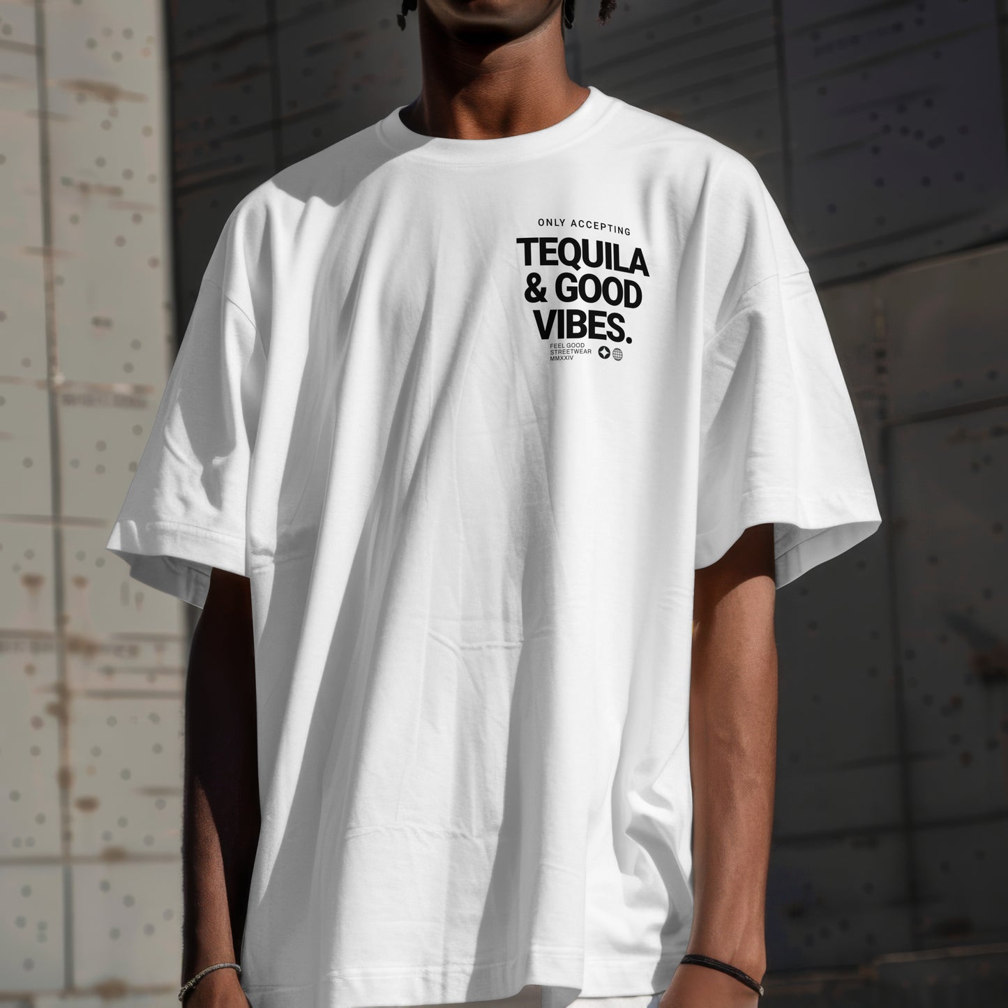 Only Accepting Good Vibes & Tequila - Oversized Organic Cotton Graphic T-shirt