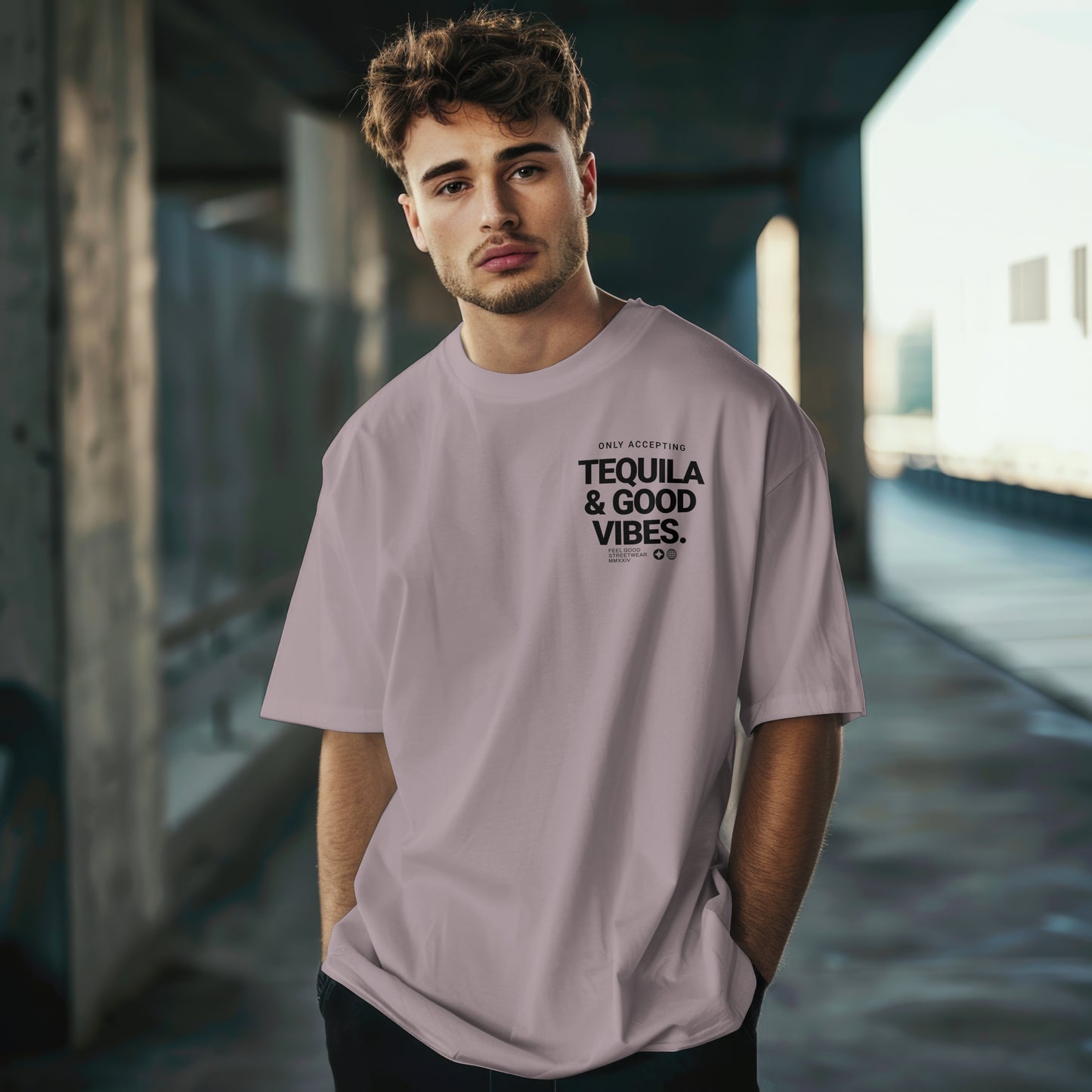 Only Accepting Good Vibes & Tequila - Oversized Organic Cotton Graphic T-shirt