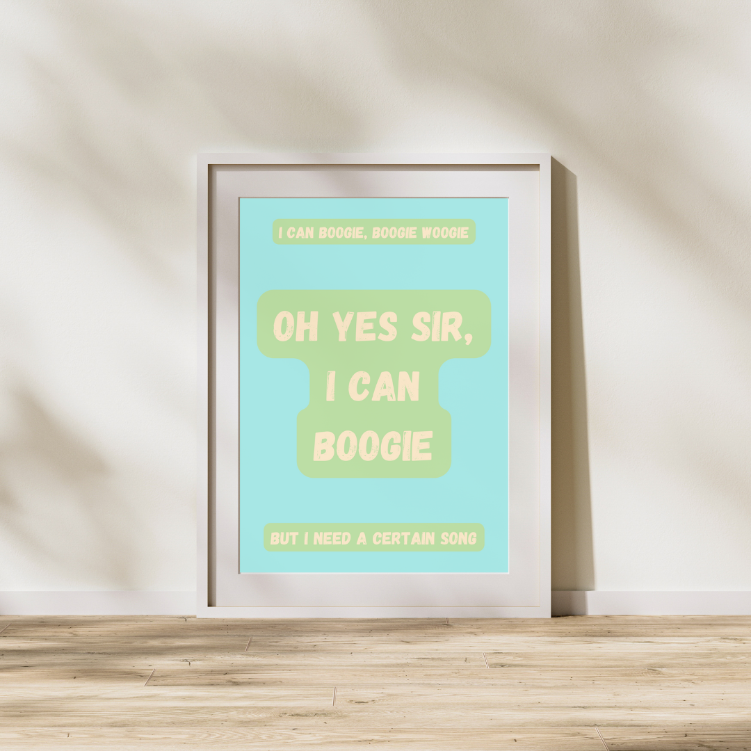 Yes Sir I Can Boogie Print Baccara Lyrics Quote Prints Disco Customised Personalised Art Retro Vintage 70's Music 1970's Music Prints Poster