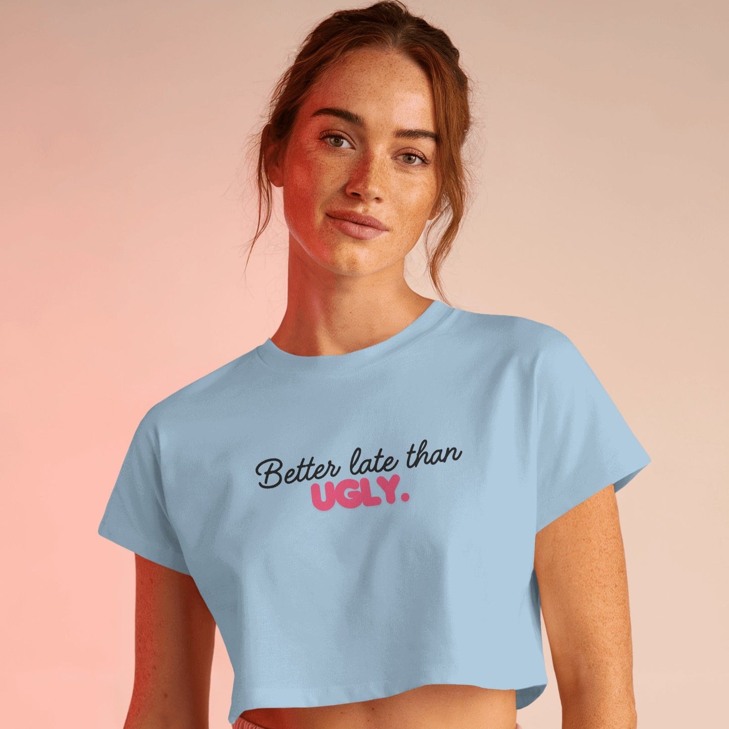 Better Late Than Ugly Crop Top - Black/Pink