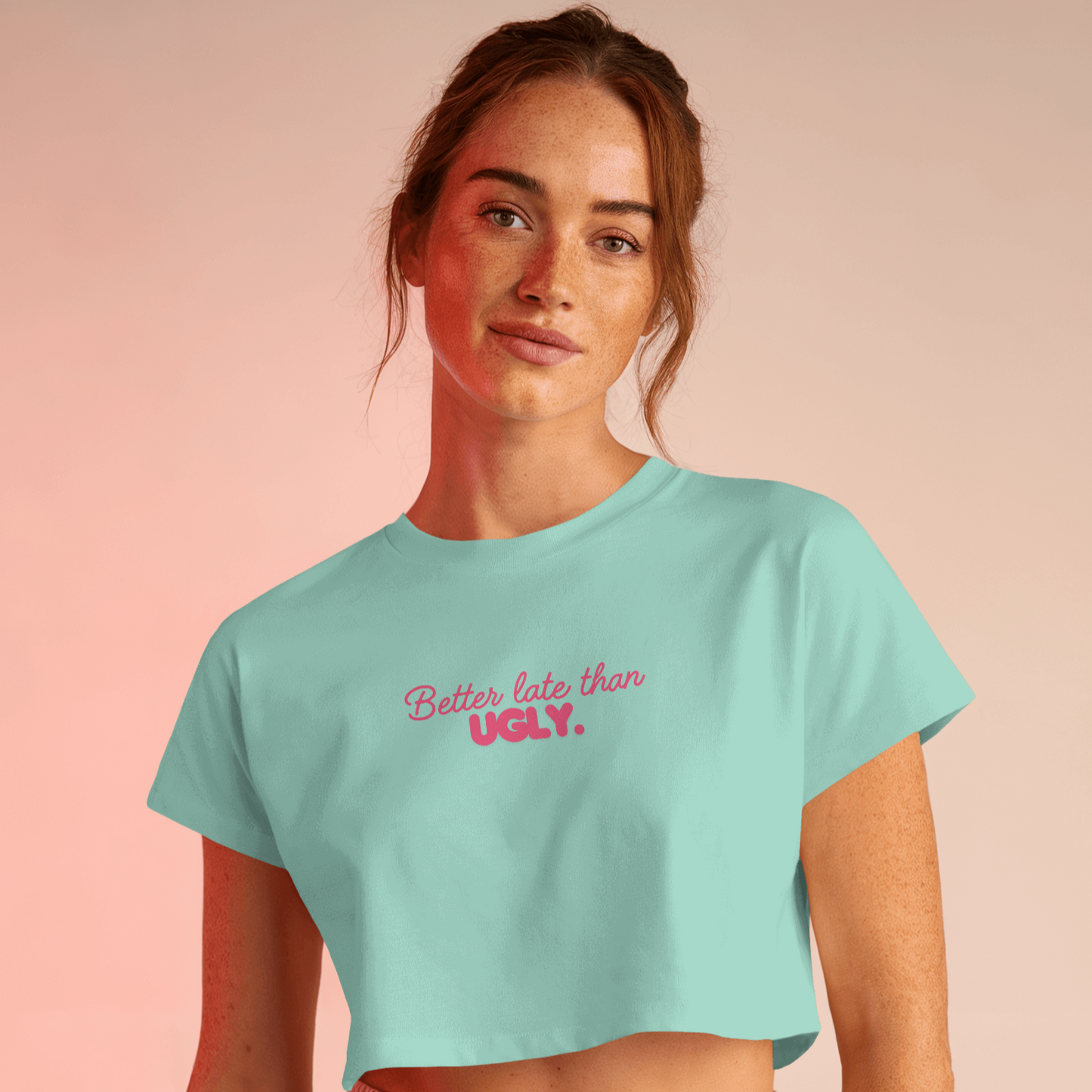 Better Late Than Ugly Crop Top - Pink