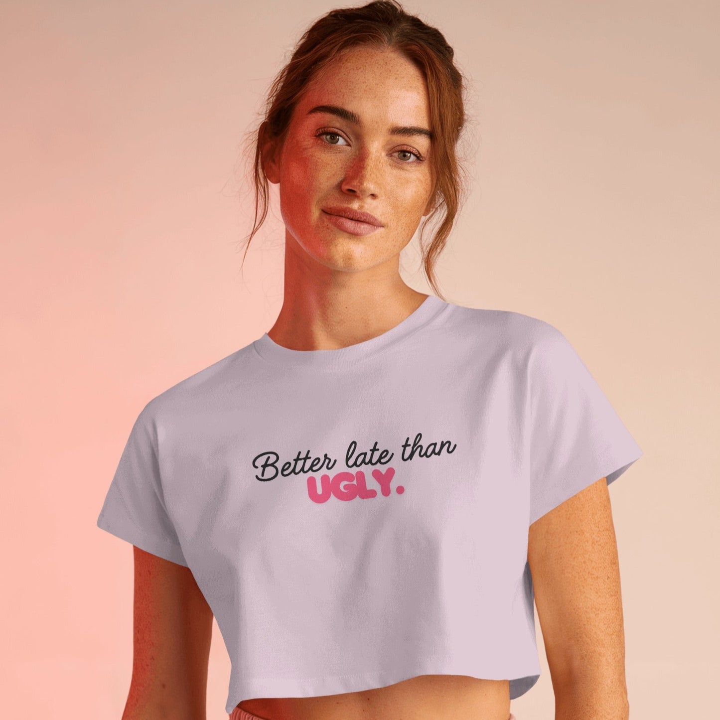Better Late Than Ugly Crop Top - Black/Pink