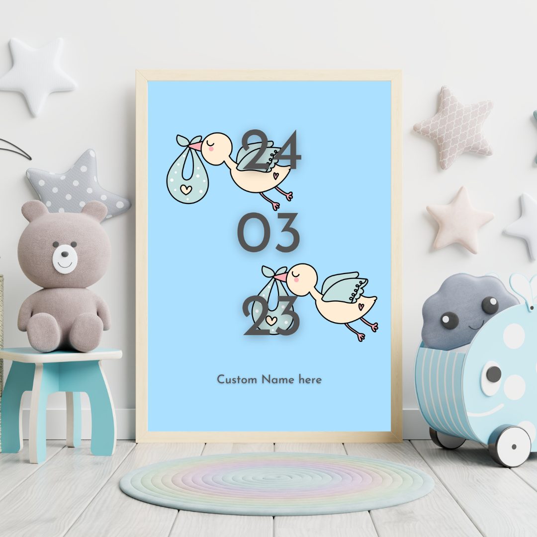 Nursery Print Storks New Baby Gift Name DOB Customisable Print Personalised Print Wall Art For Nursery Decor Children's Bedroom Print