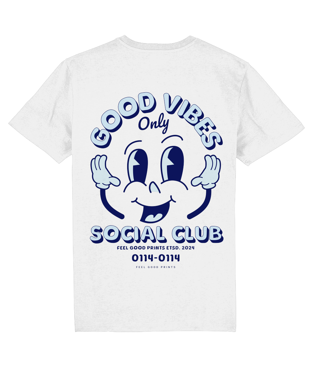 Good Vibes Unisex T-shirt | Blue | Retro Graphic | 100% Organic Cotton