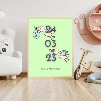 Nursery Print Storks New Baby Gift Name DOB Customisable Print Personalised Print Wall Art For Nursery Decor Children's Bedroom Print