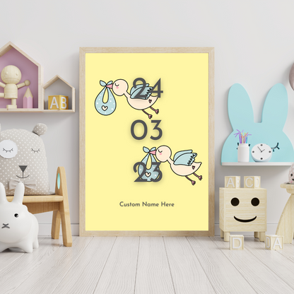 Nursery Print Storks New Baby Gift Name DOB Customisable Print Personalised Print Wall Art For Nursery Decor Children's Bedroom Print