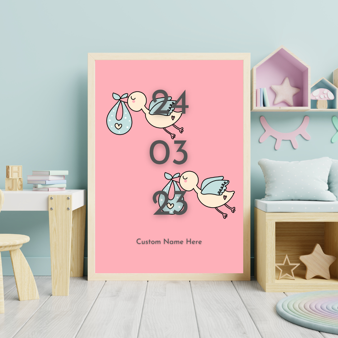 Nursery Print Storks New Baby Gift Name DOB Customisable Print Personalised Print Wall Art For Nursery Decor Children's Bedroom Print