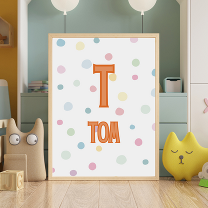 Nursery Print Spotty Initial Name New Baby Gift Customisable Print Personalised Print Wall Art For Nursery Decor Children's Bedroom Print