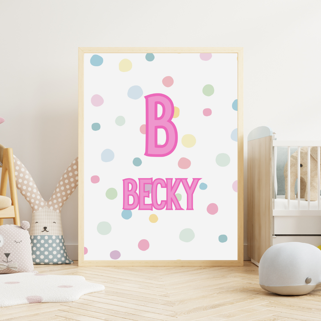 Nursery Print Spotty Initial Name New Baby Gift Customisable Print Personalised Print Wall Art For Nursery Decor Children's Bedroom Print