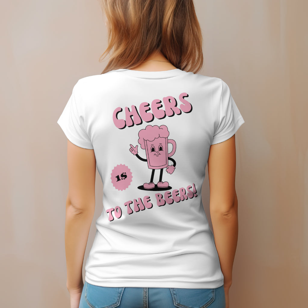 Beer Unisex T-shirt | Retro Graphic | 100% Organic Cotton | Pink