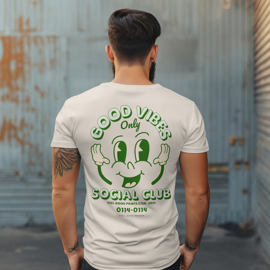 Good Vibes Unisex T-shirt | Green | Retro Graphic | 100% Organic Cotton