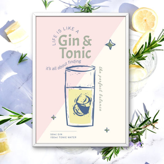 G&T Print Cocktail Gin and Tonic Gift Idea For Gin Lover Giftin g Kitchen Print Dining Room Decor Retro Vintage Colourful Art For Home Bar