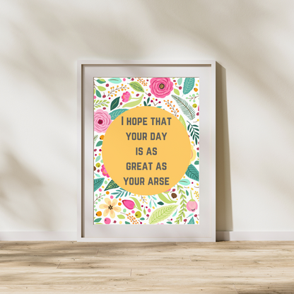 As Great As Your Arse Print Funny Humorous Art Print Bathroom Bedroom Wall Art Nice Bum Print Playful Art Typography Retro Trendy Prints