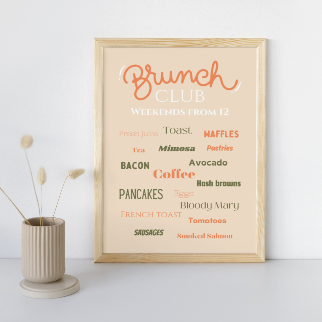 Brunch Print Art Brunch Club Kitchen Print Breakfast Lunch Gifts For Home And Kitchen Brunch Lover Coffee Food Pastries Modern Wall Art