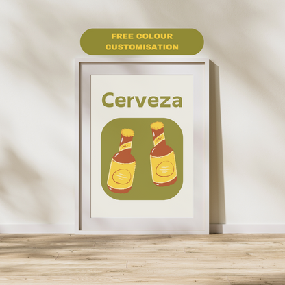 Beer Art Poster Spanish Cerveza Print Poster Pub Booze Home Bar Print Customisable Print Wall Print Home Decor Gift Idea Home Bar Craft Beer