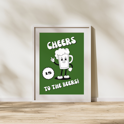 Retro Prints Cheer To The Beers Print Wall Art Beer Inspired Art 60's 70's 80's 90's Era Retro Cartoon Typography Party Art Prints Posters