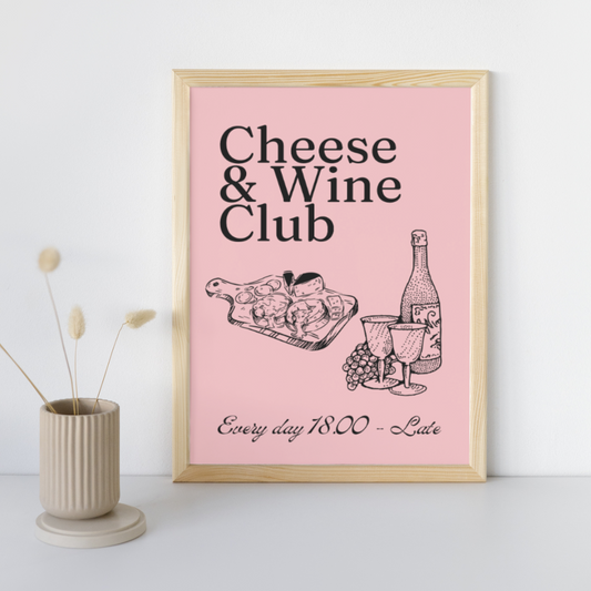 Cheese And Wine Art Print Wine & Cheese Club Modern Kitchen Decor Kitchen Art Print Retro Wall Print Art Poster Trendy Wall Art Gift Idea