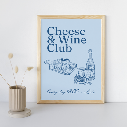 Cheese And Wine Art Print Wine & Cheese Club Modern Kitchen Decor Kitchen Art Print Retro Wall Print Art Poster Trendy Wall Art Gift Idea