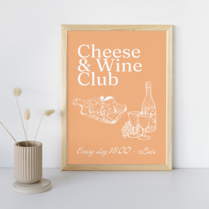 Cheese And Wine Art Print Wine & Cheese Club Modern Kitchen Decor Kitchen Art Print Retro Wall Print Art Poster Trendy Wall Art Gift Idea