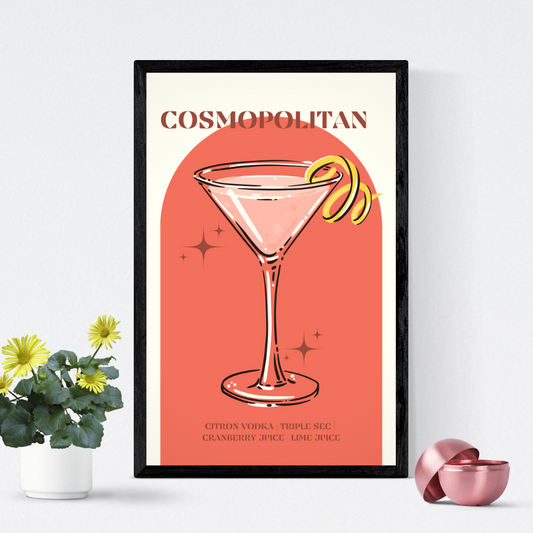 Cosmopolitan Print Cocktail Wall Print Home Bar Decor Home Bar Print Poster Cocktail Recipe Gift For Home Bar Gift For Cocktail Lover