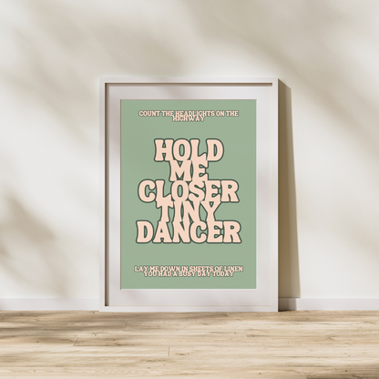 Elton John Tiny Dancer Lyrics Quote Prints Disco Customised Personalised Art Retro Vintage 70's Music 1970's Music Prints Poster Art