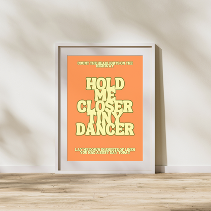 Elton John Tiny Dancer Lyrics Quote Prints Disco Customised Personalised Art Retro Vintage 70's Music 1970's Music Prints Poster Art