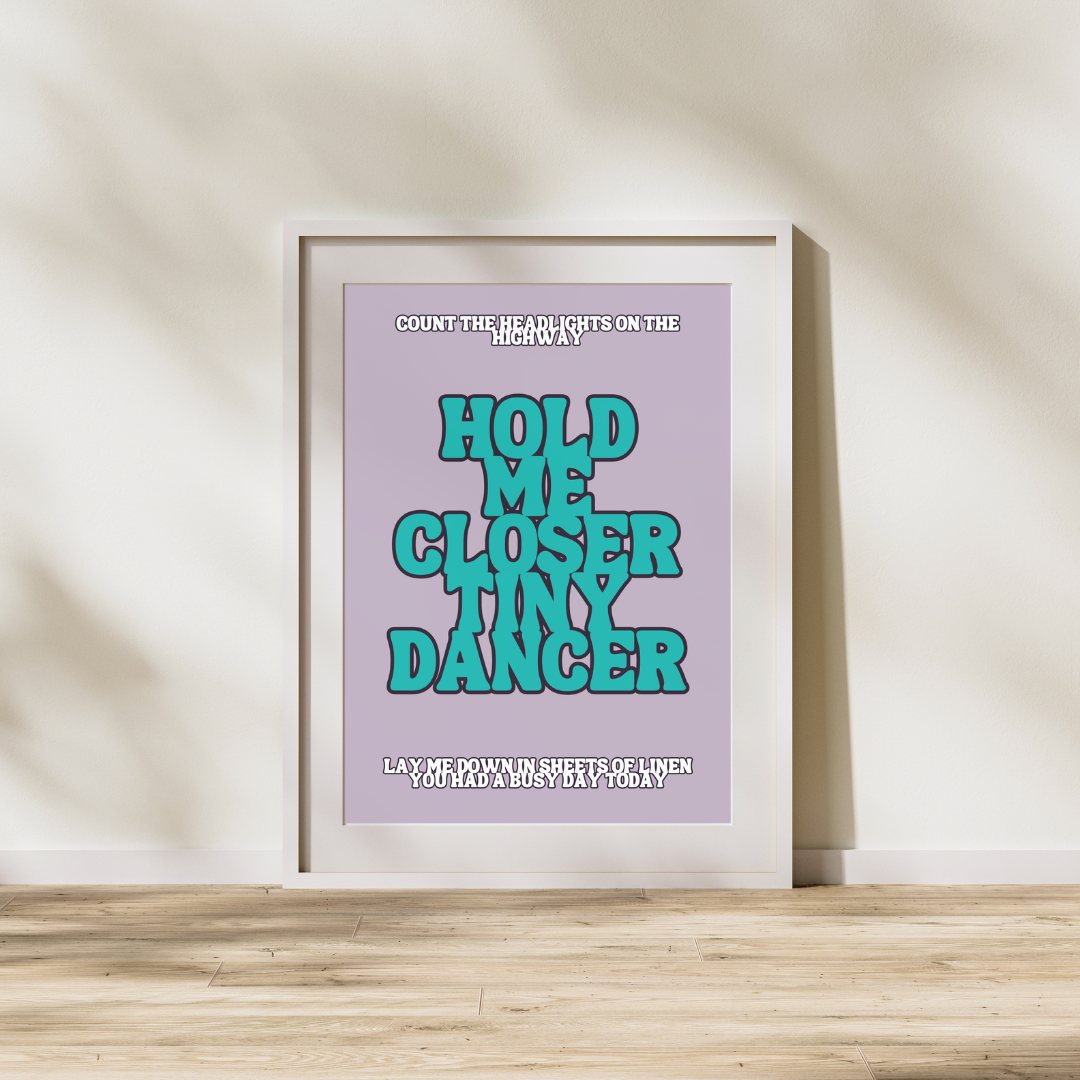 Elton John Tiny Dancer Lyrics Quote Prints Disco Customised Personalised Art Retro Vintage 70's Music 1970's Music Prints Poster Art