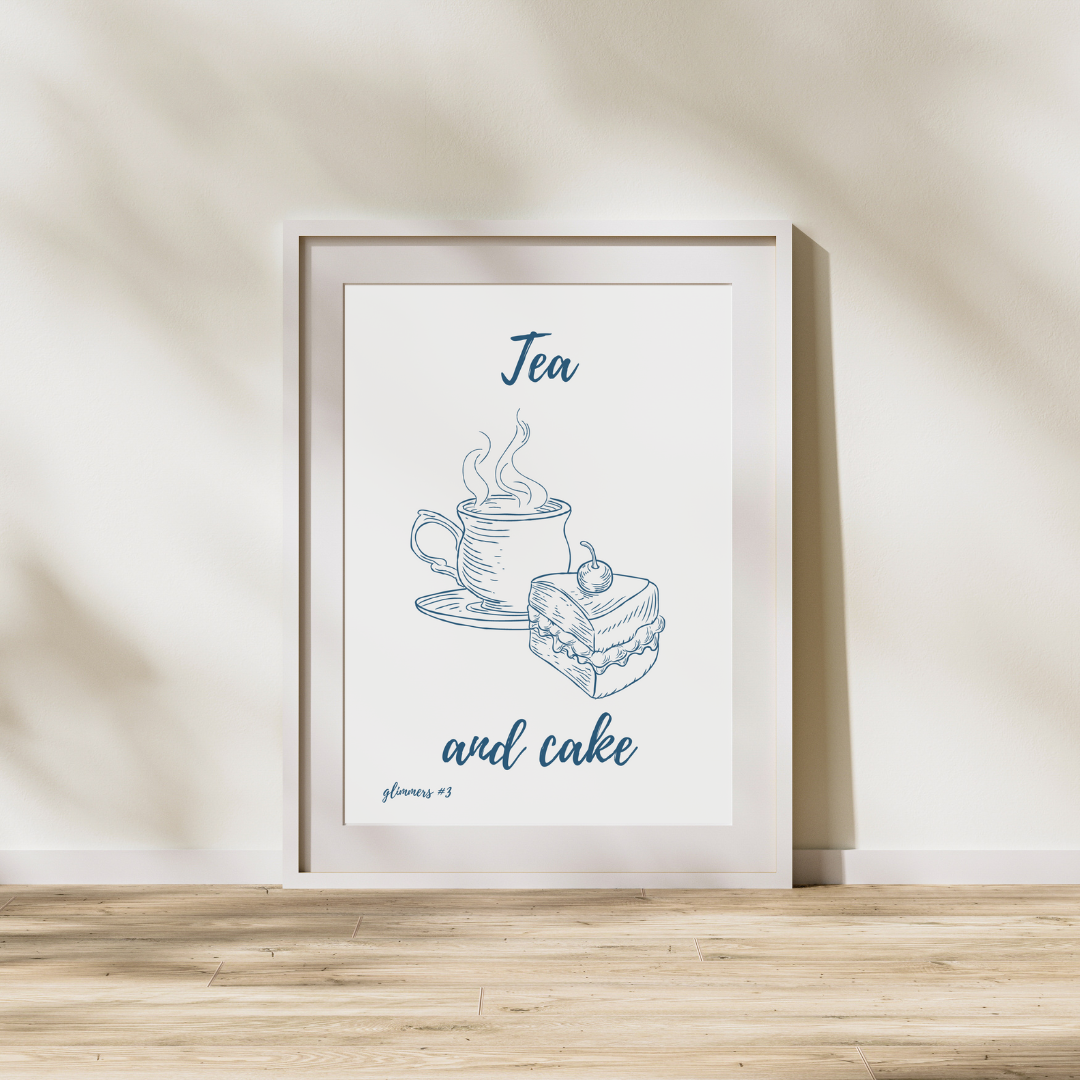 Tea Print Cake Quote Poster Feel Good Print Positivity Wall Print Home Decor Kitchen Print Gift Idea Glimmers Joy Peace Gift Lover Minimal