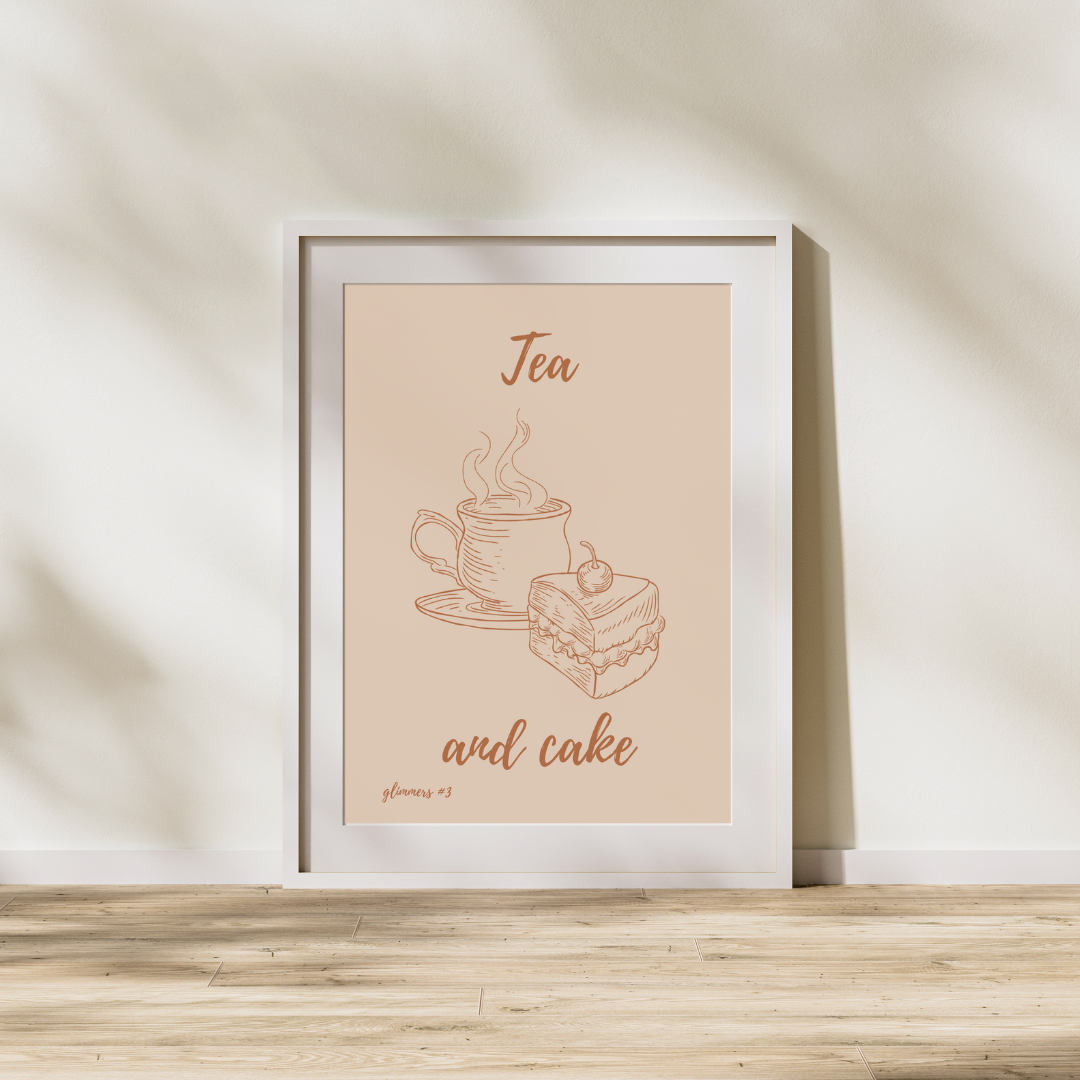 Tea Print Cake Quote Poster Feel Good Print Positivity Wall Print Home Decor Kitchen Print Gift Idea Glimmers Joy Peace Gift Lover Minimal