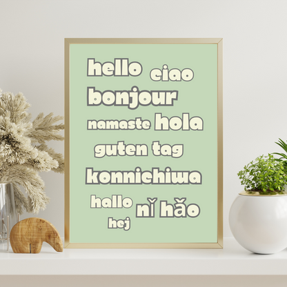 Hello Print Greetings Print Different Languages Customisable Personalised Wall Print Home Decor World Languages Gift Idea For Travellers