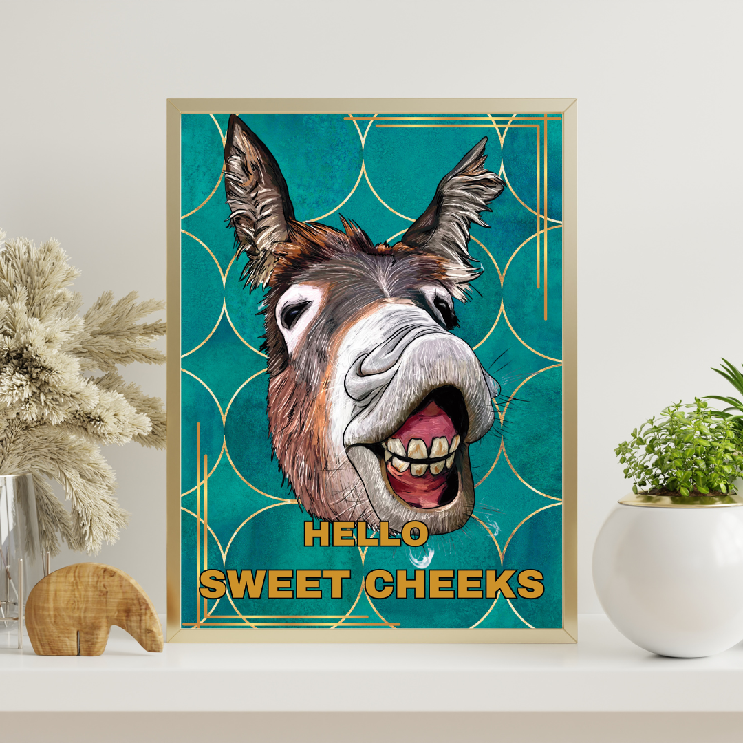 Hello Sweet Cheeks Print Funny Humorous Art Print Bathroom Bedroom Wall Art Nice Bum Print Playful Art Typography Retro Trendy Prints