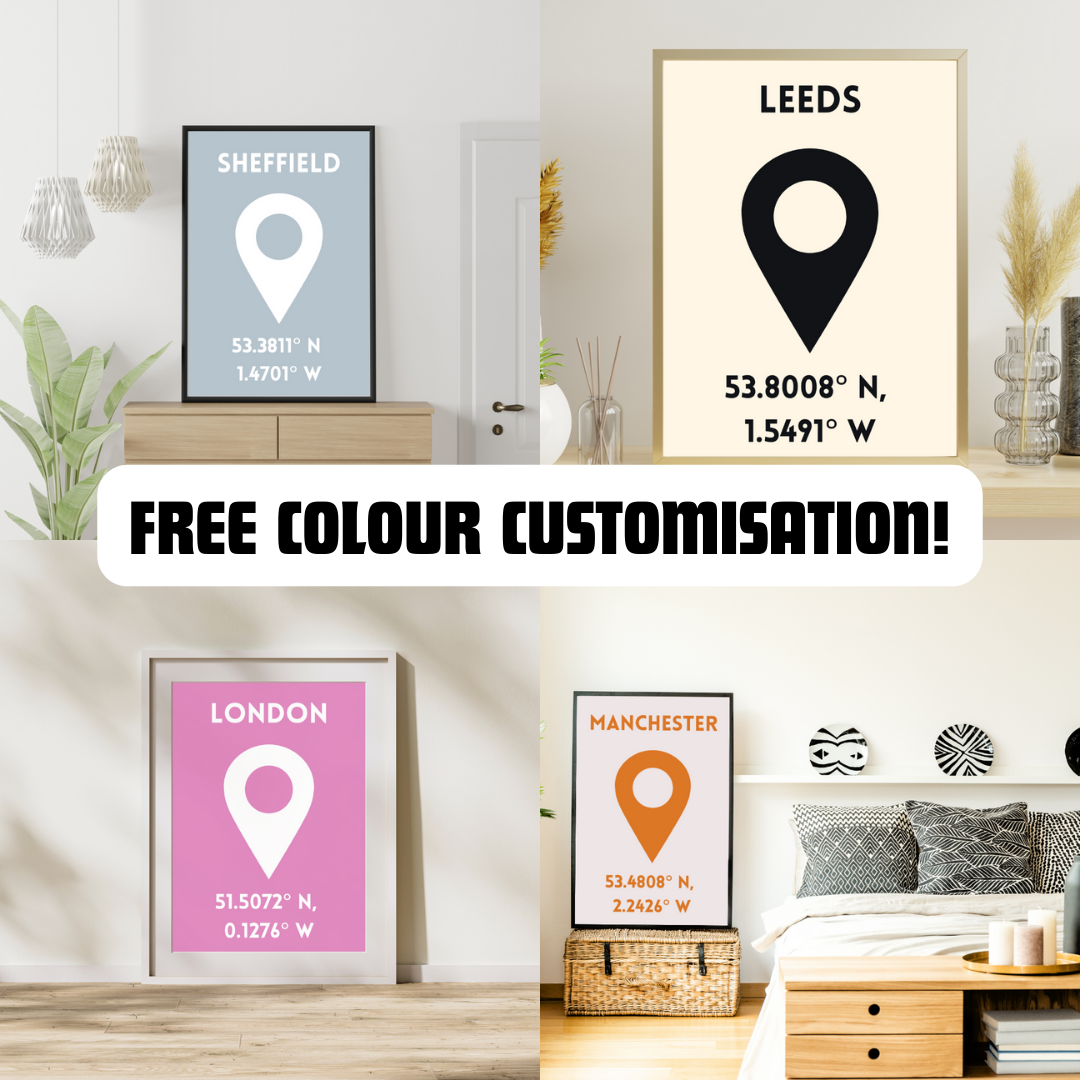 City Location Print Coordinates Hometown Print Sheffield Customisable Print Wall Print Home Decor Idea Gift Idea For Home New Home Gift Idea