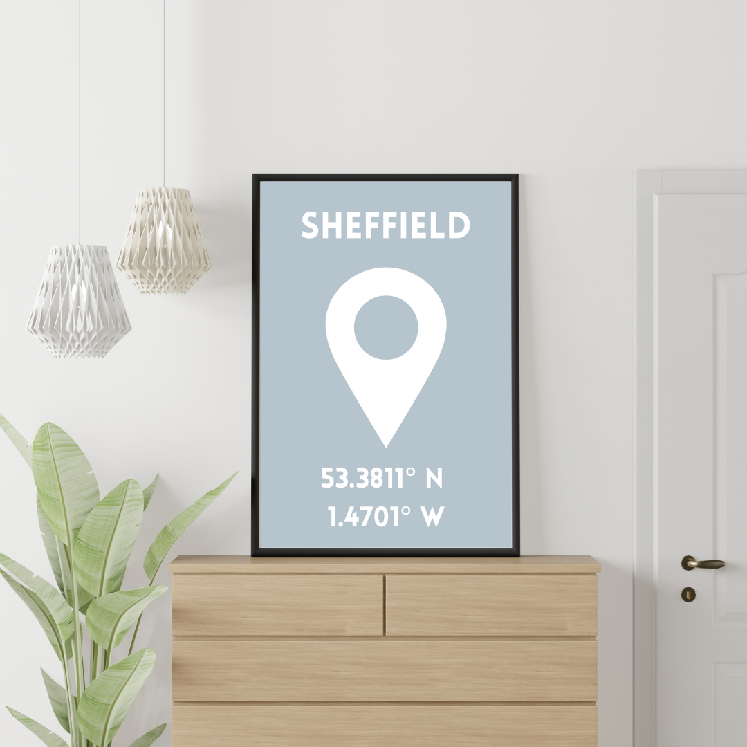 City Location Print Coordinates Hometown Print Sheffield Customisable Print Wall Print Home Decor Idea Gift Idea For Home New Home Gift Idea