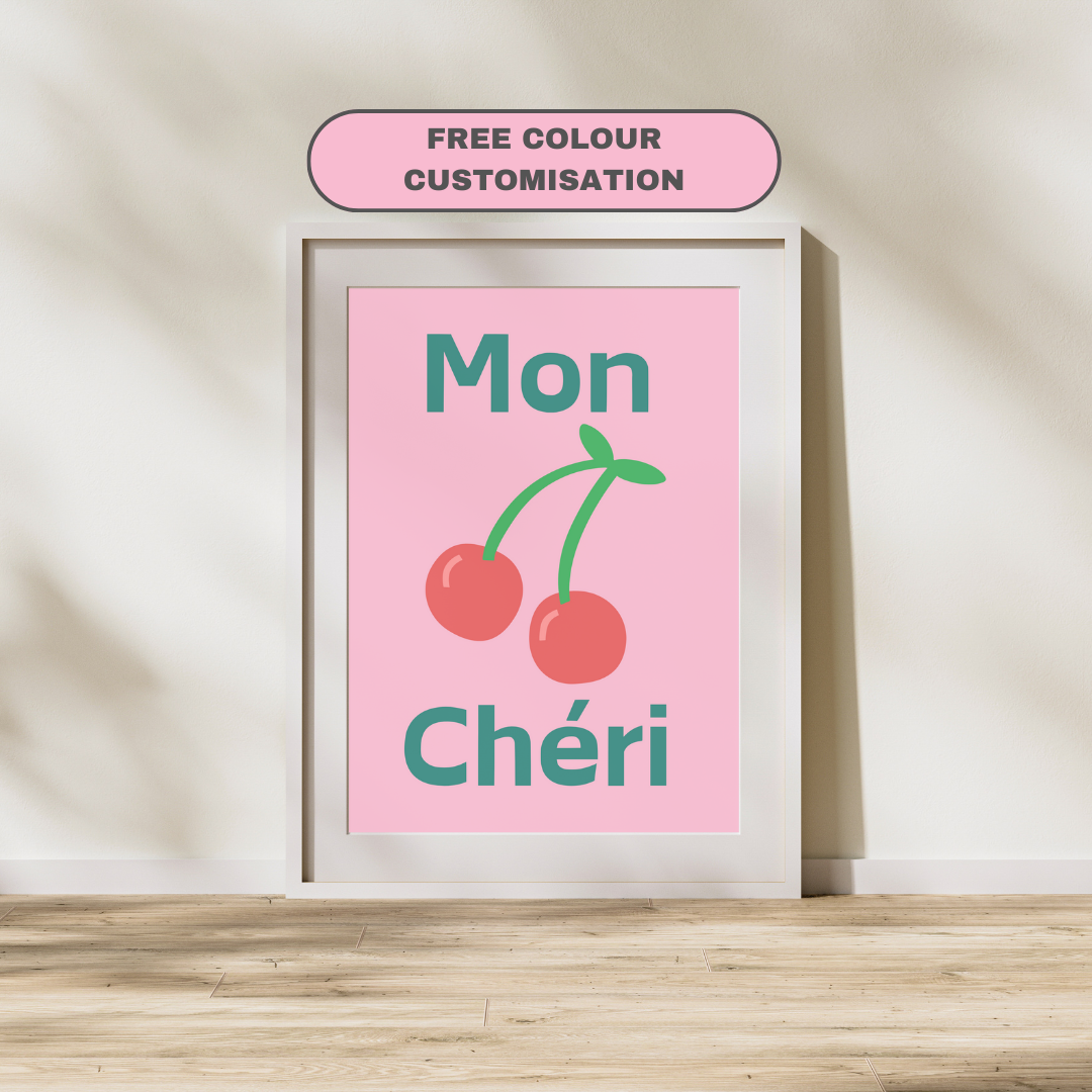 Mon Cheri Print French Print Retro Minimalistic Poster Customisable Print French Quote Wall Print Home Decor Trendy Art My Love Print