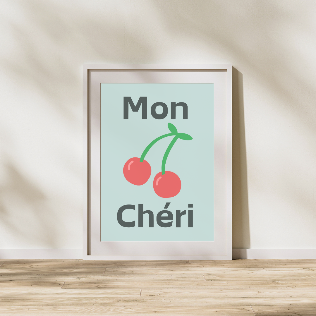 Mon Cheri Print French Print Retro Minimalistic Poster Customisable Print French Quote Wall Print Home Decor Trendy Art My Love Print