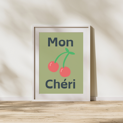 Mon Cheri Print French Print Retro Minimalistic Poster Customisable Print French Quote Wall Print Home Decor Trendy Art My Love Print