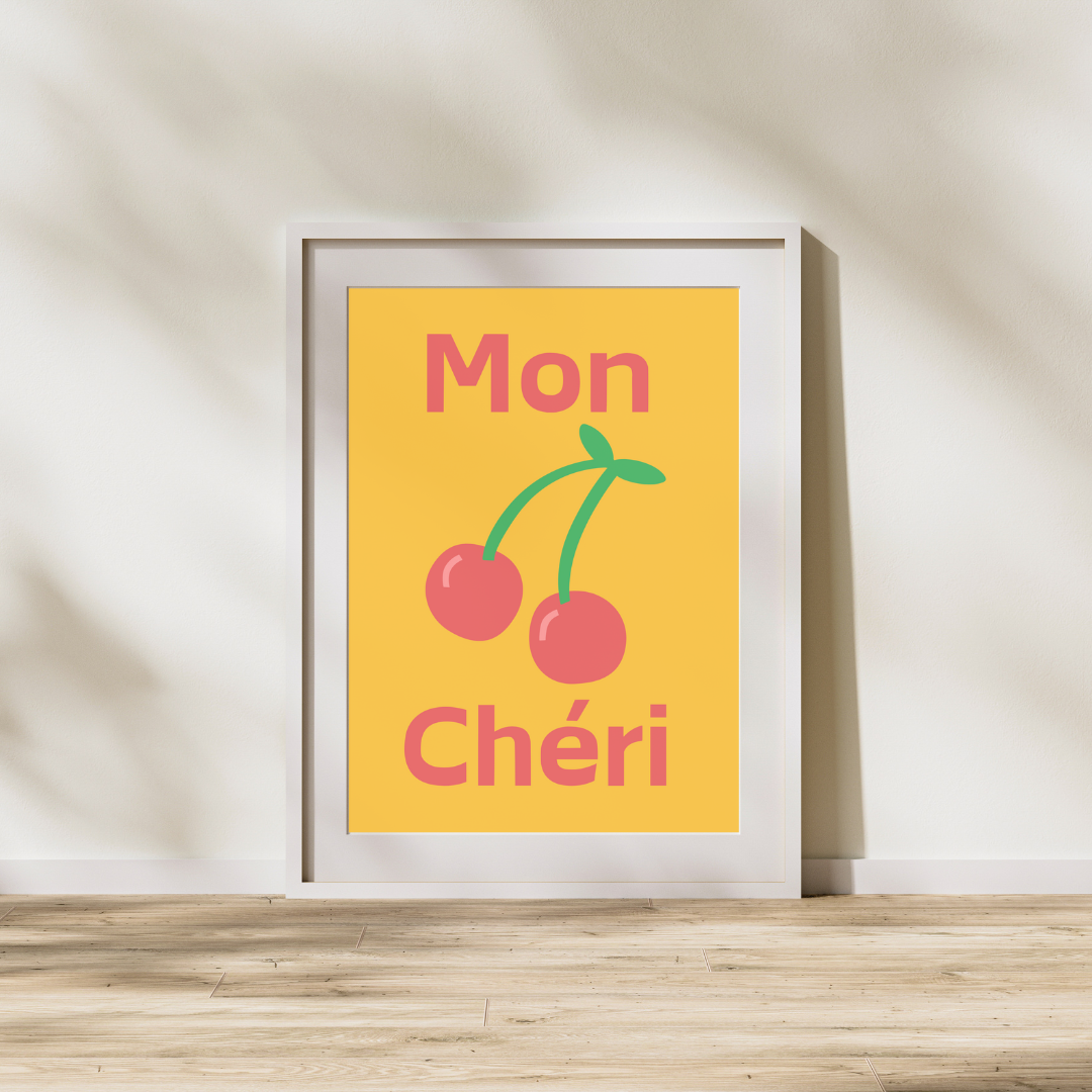 Mon Cheri Print French Print Retro Minimalistic Poster Customisable Print French Quote Wall Print Home Decor Trendy Art My Love Print