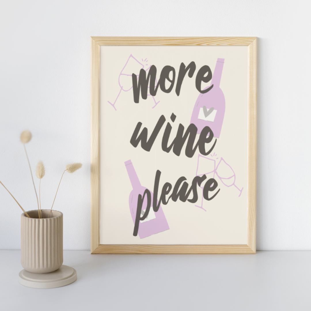 Wine Art Print Poster More Wine Please Wine Lover Modern Kitchen Decor France Kitchen Art Print Retro Wall Print Art Trendy Retro Poster