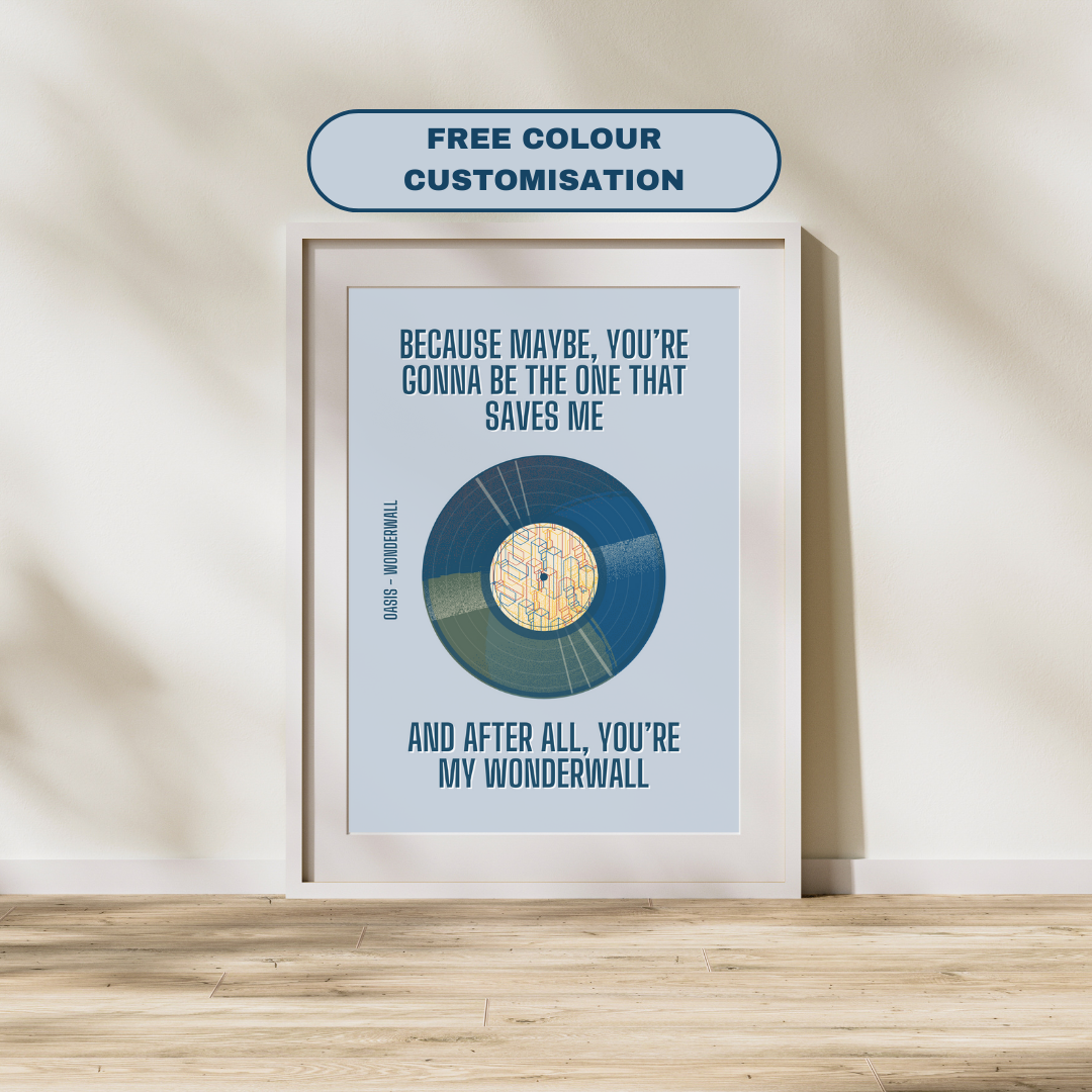 Oasis Wonderwall Lyrics Print Oasis Fan Customisable Personalised Wall Print Home Decor Music Lyrics Print Gift Idea Liam Noel Gallagher