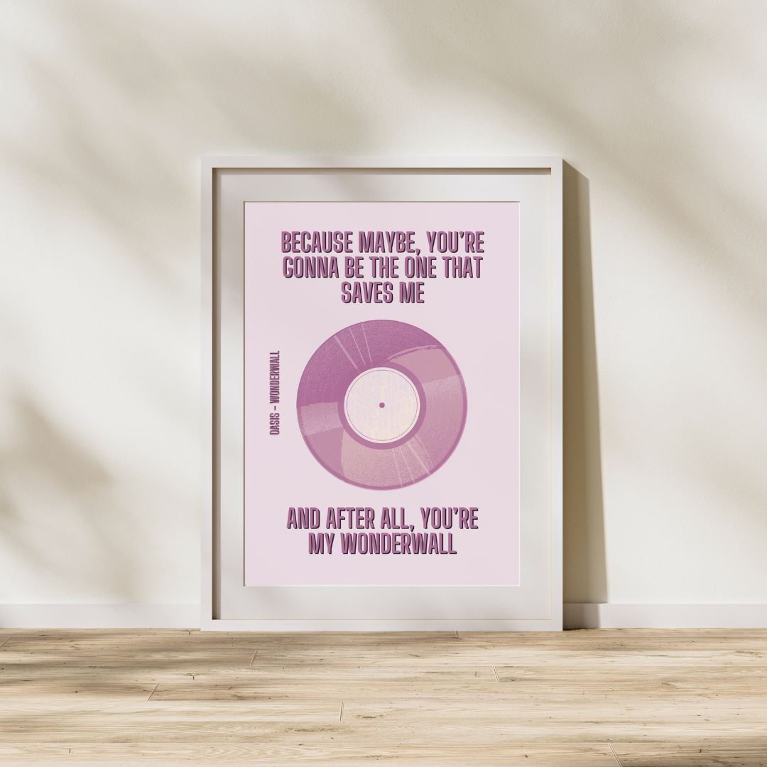 Oasis Wonderwall Lyrics Print Oasis Fan Customisable Personalised Wall Print Home Decor Music Lyrics Print Gift Idea Liam Noel Gallagher