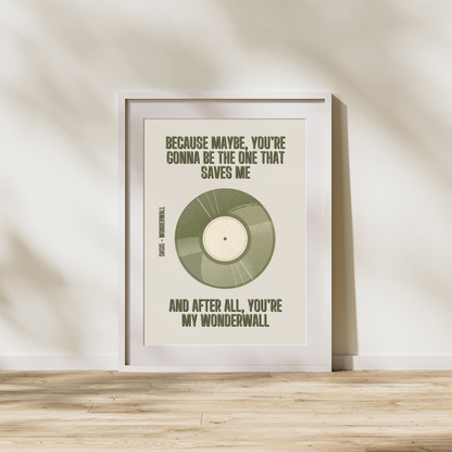 Oasis Wonderwall Lyrics Print Oasis Fan Customisable Personalised Wall Print Home Decor Music Lyrics Print Gift Idea Liam Noel Gallagher