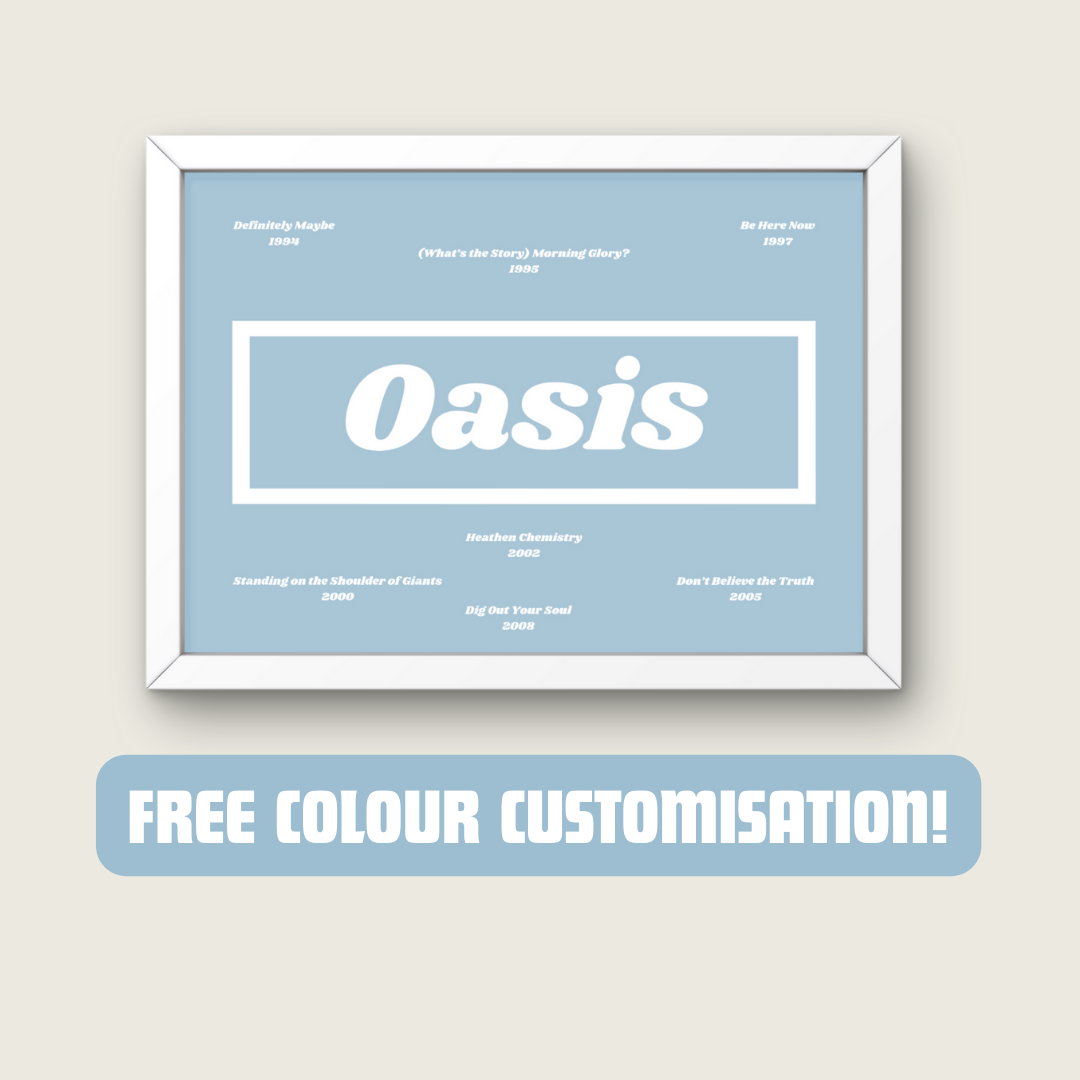 Oasis Print Oasis Albums Fan Gift Idea Customisable Personalised Wall Print Home Decor Music Lyrics Print Oasis Liam Noel Gallagher