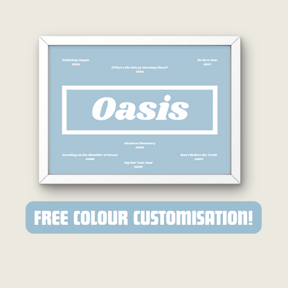 Oasis Print Oasis Albums Fan Gift Idea Customisable Personalised Wall Print Home Decor Music Lyrics Print Oasis Liam Noel Gallagher