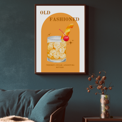 Old Fashioned Cocktail Wall Print Home Bar Decor Home Bar Print Poster Classic Cocktail Recipe Gift For Home Bar Gift For Cocktail Lover