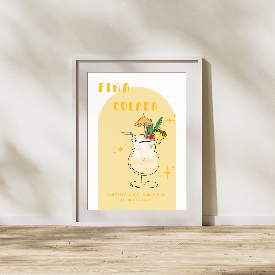 Pina Colada Print Cocktail Wall Print Home Bar Decor Home Bar Print Pina Colada Cocktail Recipe Gift For Home Bar Gift For Cocktail Lover