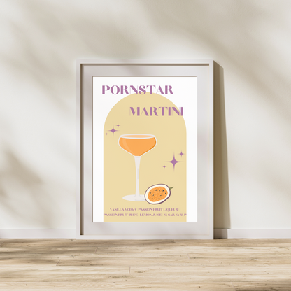 Pornstar Martini Cocktail Wall Print Home Bar Decor Home Bar Print Poster Passion Fruit Cocktail Recipe Gift For Home Bar Gift For Cocktail Lover