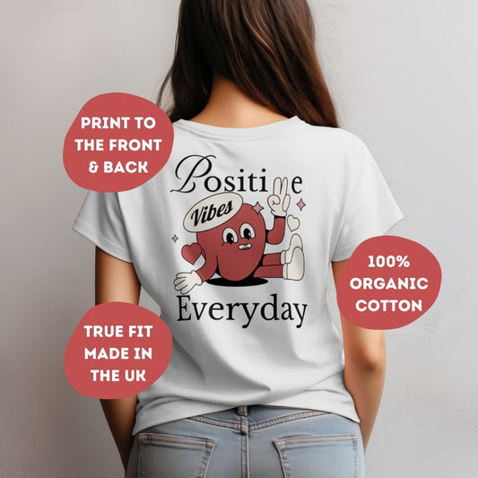 Positive Vibes Unisex T-shirt | Retro Graphic | 100% Organic Cotton