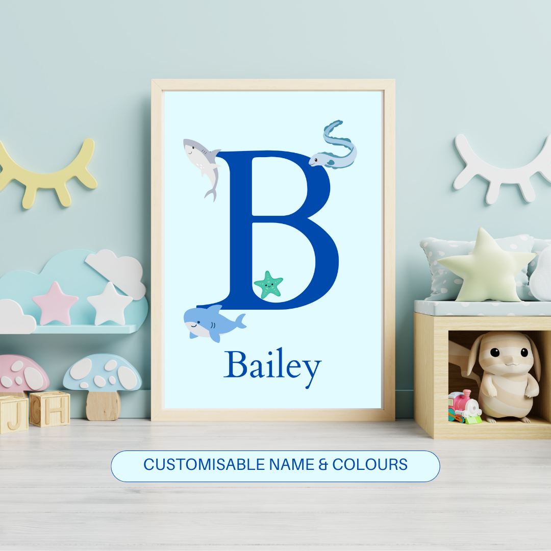 Nursery Print Sea Life Animals New Baby Gift Idea Kids Name Print Customisable Print Personalised Print Wall Print For Children's Room Decor